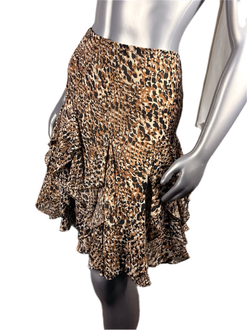 Lauren Ralph Lauren | Black Brown Georgette Skirt Leopard Ruffle Midi - Picture 8 of 14